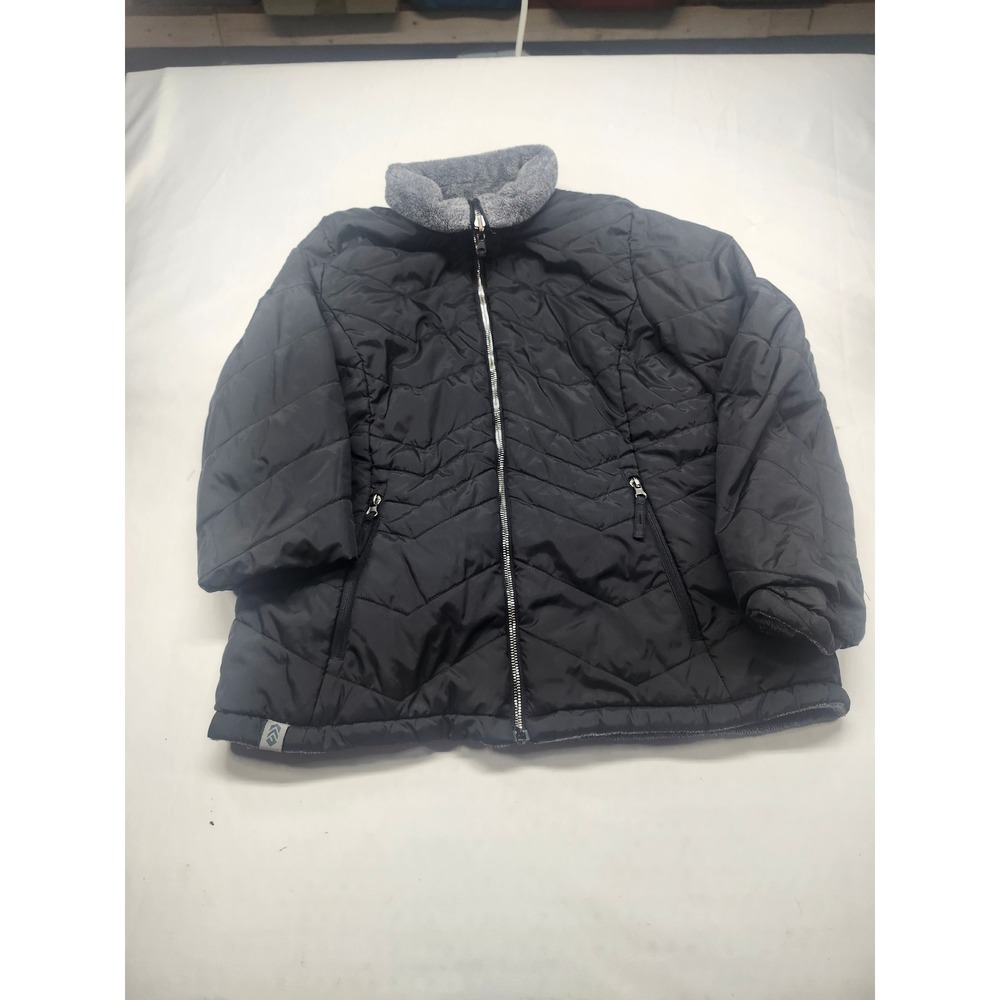 Free Country Reversible Quilted Puffer Fleece Jacket Black Grey Womens L